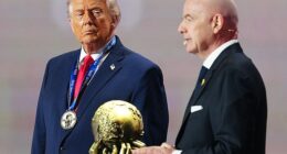A top Donald Trump envoy reportedly asked FIFA President Gianna Infantino (right) to kick Iran out of the World Cup and replace them with Italy