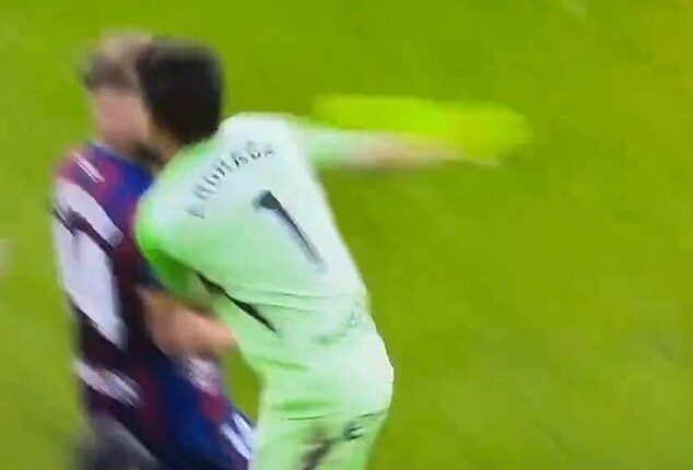 A goalkeeper floored an opponent in the Spanish second division on Sunday, sparking a brawl
