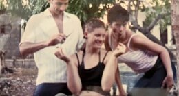 Nerida Mills (centre) was 19 years old and travelling the world when her hair started to fall out