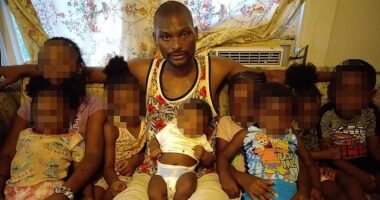 The gunman accused of shooting eight young children dead in Louisiana on Sunday morning has been identified as Shamar Elkins (pictured center, surrounded by children). Police have yet to confirm the identities of the children killed