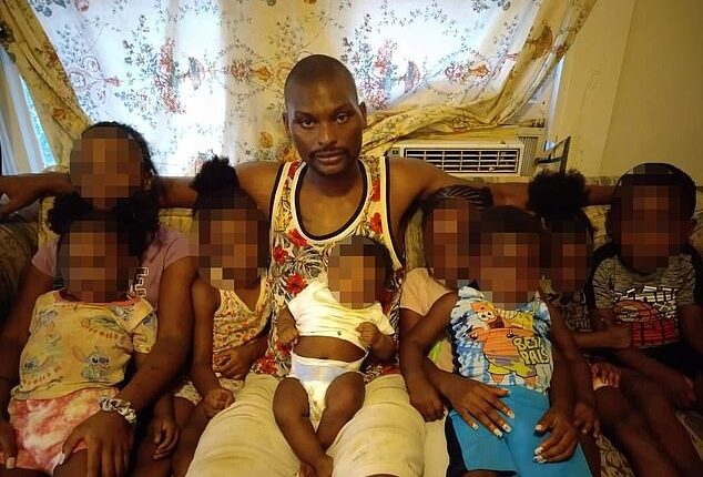 The gunman accused of shooting eight young children dead in Louisiana on Sunday morning has been identified as Shamar Elkins (pictured center, surrounded by children). Police have yet to confirm the identities of the children killed