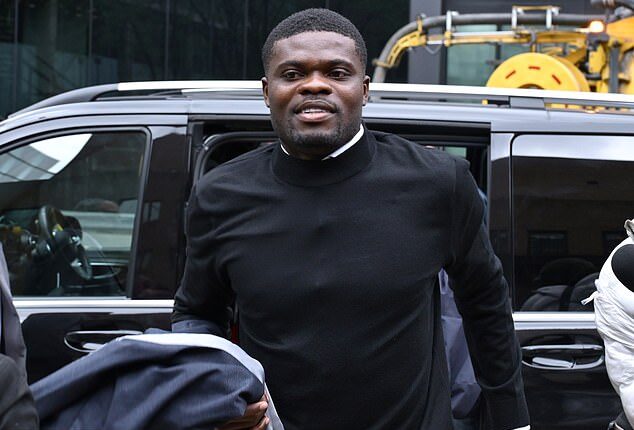 Thomas Partey is pictured arriving at Southwark Crown Court today (Monday, April 13)