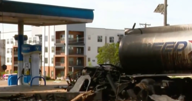 Fuel tanker bursts into flames after toppling power lines near gas station in Texas