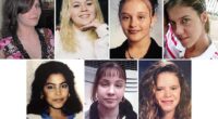 The victims clockwise from left: Maureen Brainard-Barnes, Megan Waterman, Melissa Barthelemy, Amber Costello, Valerie Mack, Jessica Taylor and Sandra Costilla