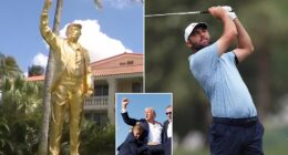 Trump National Doral has undergone a makeover ahead of the PGA Tour's return this week, with one particularly eye-catching detail. The Tour returns to President Donald Trump's Miami golf course this week for the first time since 2016 as Doral’s Blue Monster hosts the inaugural Cadillac Championship. While it is currently unclear if Trump, who hosted a State Dinner in honor of King Charles on Tuesday, will attend the tournament, his presence will still be unavoidable no matter what. That's because a towering gold statue of the Commander-in-Chief has been erected on the grounds of the course.