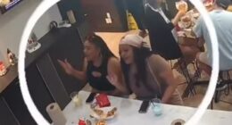 Two female customers were seen jamming out to music at Tasty Tails seafood restaurant in Dallas, Texas, before they darted for the door without paying their bill on Sunday evening
