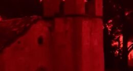 The Greek island of Crete has been cloaked in a choking Saharan dust storm as violent winds and a tornado battered the region, forcing Easter holiday flights from the UK to divert and turning the sky an eerie red-orange