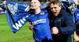 St Johnstone manager Simo Valakari and captain Jason Holt get the party started