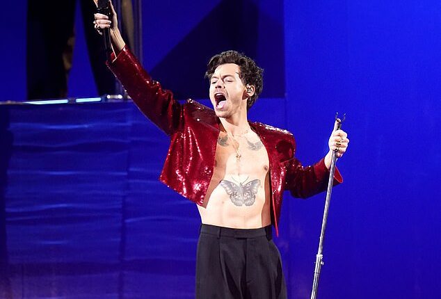 Harry Styles performing during the Brit Awards at The O2 in London on February 11, 2023