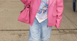 Heidi Klum donned an oversized pink leather jacket with a matching ostrich Hermes Birkin bag on Sunday as she arrived in Nice, France for the 2024 Cannes Film Festival