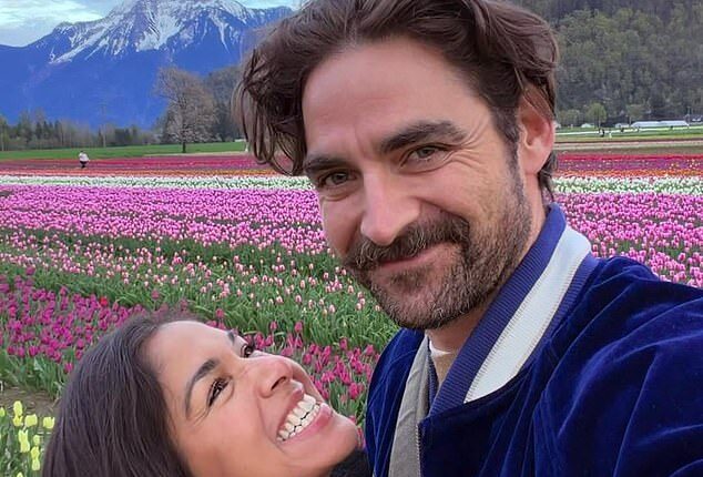 Sarah Roberts cosied up to her new boyfriend Jake Lesu as the pair shared a heartfelt goodbye in Canada