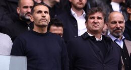 Chairman Khaldoon al Mubarak (left) at Sunday's game with chief executive Ferran Soriano
