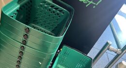 Australian shoppers prefer smaller supermarket baskets (right) over the new bulkier versions
