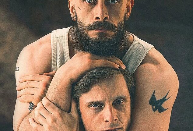 Richard Gadd holds co-star Jamie Bell in a headlock in a promotional shot for their new BBC drama called Half Man, which started last Friday