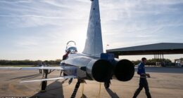 NASA administrator Jared Isaacman prepares for a flight in an F-5 fighter jet