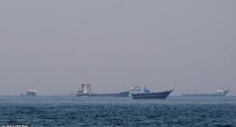 FILE PHOTO: Ships and boats in the Strait of Hormuz off the coast of Musandam, Oman, April 20, 2026. REUTERS/File Photo
