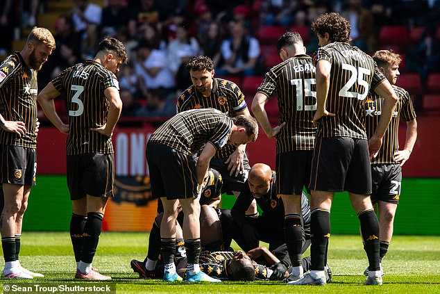 Eliot Matazo (bottom) suffered a torn right ACL during Hull's defeat at Charlton on Saturday