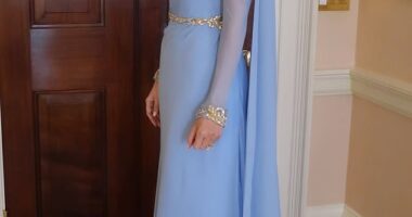 Ivanka Trump wowed in a timeless pastel maxi dress as she attended the state dinner on Tuesday evening