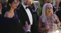 Vice President JD Vance has presided over more than two dozen Republican National Committee fundraising events, bringing in upwards of $60 million. He is seen alongside wife, Usha, in January 2025 and Miriam Adelson, far right