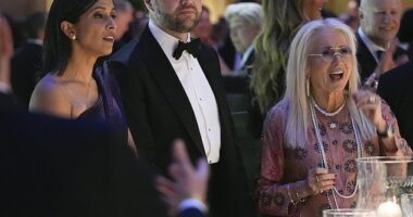 Vice President JD Vance has presided over more than two dozen Republican National Committee fundraising events, bringing in upwards of $60 million. He is seen alongside wife, Usha, in January 2025 and Miriam Adelson, far right