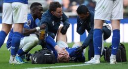 Jarrad Branthwaite was forced off with an injury in the Merseyside derby