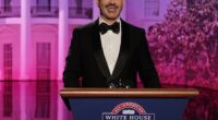 The late night host - dressed in a tuxedo behind a faux podium - had joked about First Lady Melania Trump having 'the glow of an expectant widow' at the White House Correspondents' Dinner in a mock speech that aired just two days before the real event