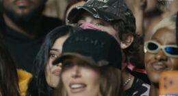 Kylie Jenner and boyfriend Timothée Chalamet cosied up as they cheered on Justin Bieber on Saturday during his lacklustre Coachella headline set