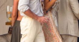 Kaia Gerber, 24, and boyfriend Lewis Pullman, 33, were spotted getting affectionate while attending a family beachside wedding in Mexico over the weekend