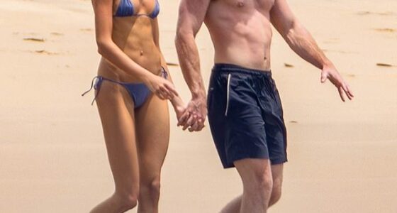 Kaia Gerber displayed her incredible figure in a blue micro bikini while on vacation with boyfriend Lewis Pullman in Mexico