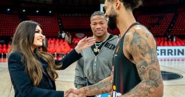Ambassador Guilfoyle met with Los Angeles Charger star Daiyan Henley (center) and Greek-American player Tyler Dorsey (right) last month