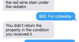 A tense exchange between a tenant and landlord after a $60 bond deduction for 'cobwebs' has sparked outrage online