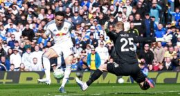 Noah Okafor has the most quality of any Leeds signing since Raphinha and was again superb on Saturday, scoring (above) in the 3-0 victory over Wolves at Elland Road