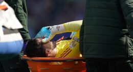 Liverpool's back-up goalkeeper Giorgi Mamardashvili went off on a stretcher against Everton