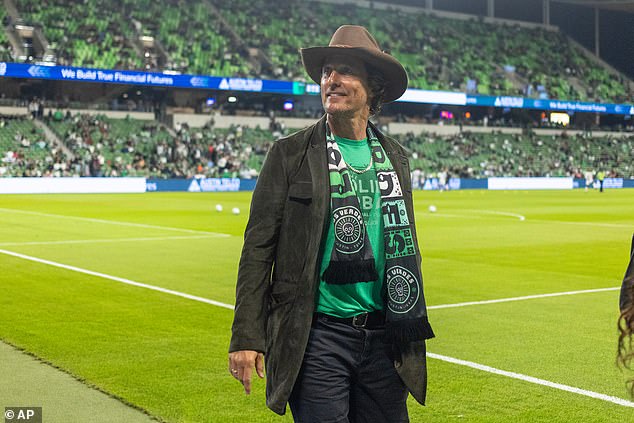 Matthew McConaughey thanked David Beckham for 'supercharging soccer in the US' as he headed to Inter Miami for the $1billion stadium opening on Saturday (pictured last year)