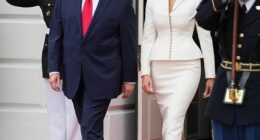Melania Trump flaunted her fashion credentials in a cream skirt suit as King Charles and Queen Camilla's state visit continues