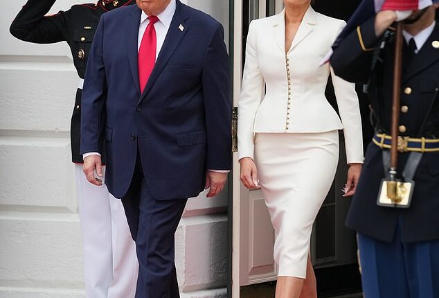 Melania Trump flaunted her fashion credentials in a cream skirt suit as King Charles and Queen Camilla's state visit continues