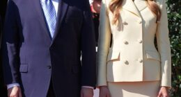 First Lady Melania Trump looked effortlessly chic in a buttercream-yellow skirt suit alongside her husband, President Donald Trump, to welcome King Charles III and Queen Camilla