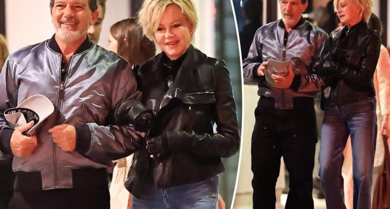 Melanie Griffith and ex-husband Antonio Banderas link arms in rare night out