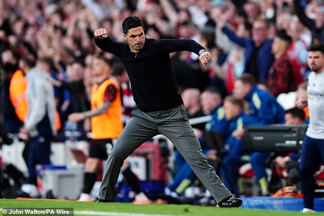 Mikel Arteta jubilantly celebrates Arsenal's winner - as his side earn a 1-0 win over Newcastle