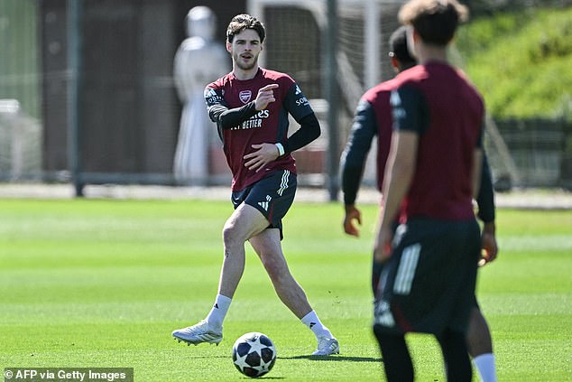 Declan Rice has returned to Arsenal training ahead of their Champions League clash