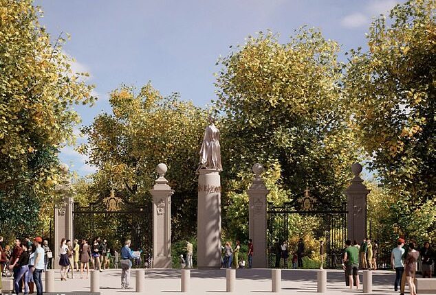 Concept drawing of a statue of the late Queen Elizabeth II which is set to be built in Marlborough Gate in St James's Park