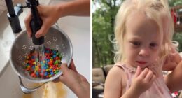 Mom’s Hack For Removing Red 40 From M&Ms Hilariously Roasted After Viewers Spot Daughter’s Reaction