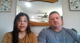 Lizette Lamb, 48, (left) was driving from Roundup to Glasgow along Highway 191 on April 10 when she said a white Ford pickup truck started following her. She is pictured with her husband, Travis