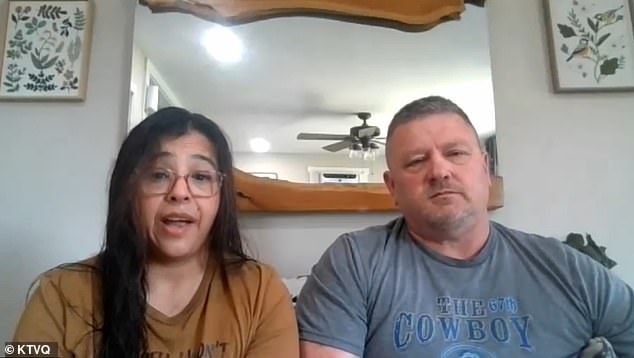 Lizette Lamb, 48, (left) was driving from Roundup to Glasgow along Highway 191 on April 10 when she said a white Ford pickup truck started following her. She is pictured with her husband, Travis