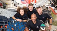 The Artemis II crew, comprising NASA's Reid Wiseman (second from right), Victor Glover (right), Christina Koch and Canadian astronaut Jeremy Hansen, is scheduled to splash down off the coast of San Diego, California, at 8.07pm ET