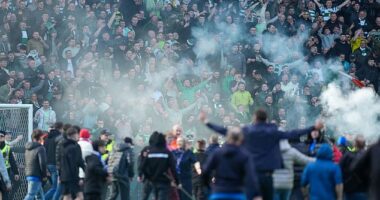Fans from both sides spilled on to the park at Ibrox following last month's Scottish Cup clash