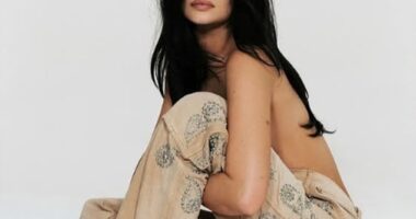 Kylie Jenner went topless for a new Instagram post on Friday. The 28-year-old reality TV icon had no shirt on while debuting her new slacks for her next Khy collection