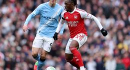 Patrick Vieira has suggested Mikel Arteta was wrong to take Eberechi Eze (right) off against Manchester City