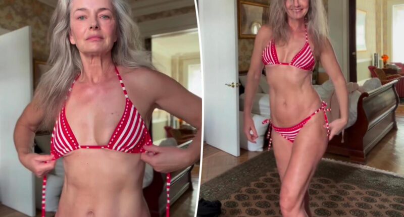 Paulina Porizkova celebrates 61st birthday in teeny striped bikini
