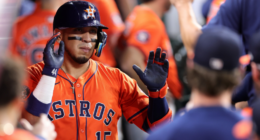 Houston Astros infielder Isaac Paredes during a game as trade speculation links him to the Boston Red Sox.